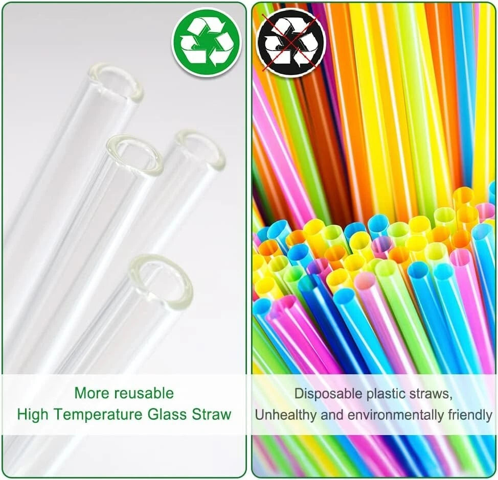Set of 12 Reusable Glass Straws with Cleaning Brushes - Eco-Friendly Choice | eBay
