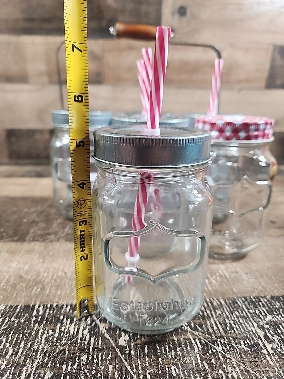 1924 Better Homes & Gardens 6 Ball Mason Jars, Lids, Straws, Galvanized Caddy | eBay