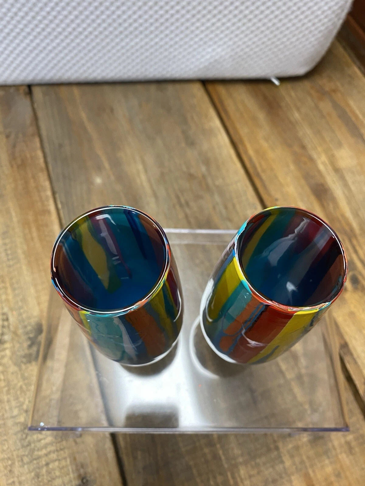 Handpainted Wine Glasses Stemless Resin Party Gift Narrow 6" Blue | eBay