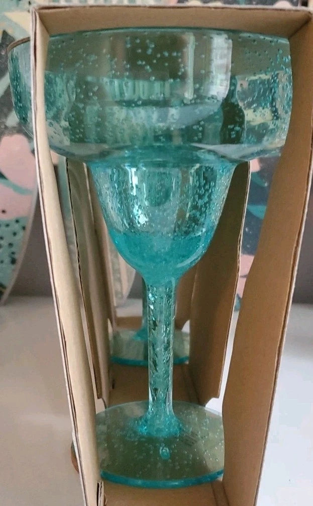 TWO *Sunglow Style* in/outdoor 13oz 385m Margarita glasses Aqua Blue Acrylic NEW | eBay