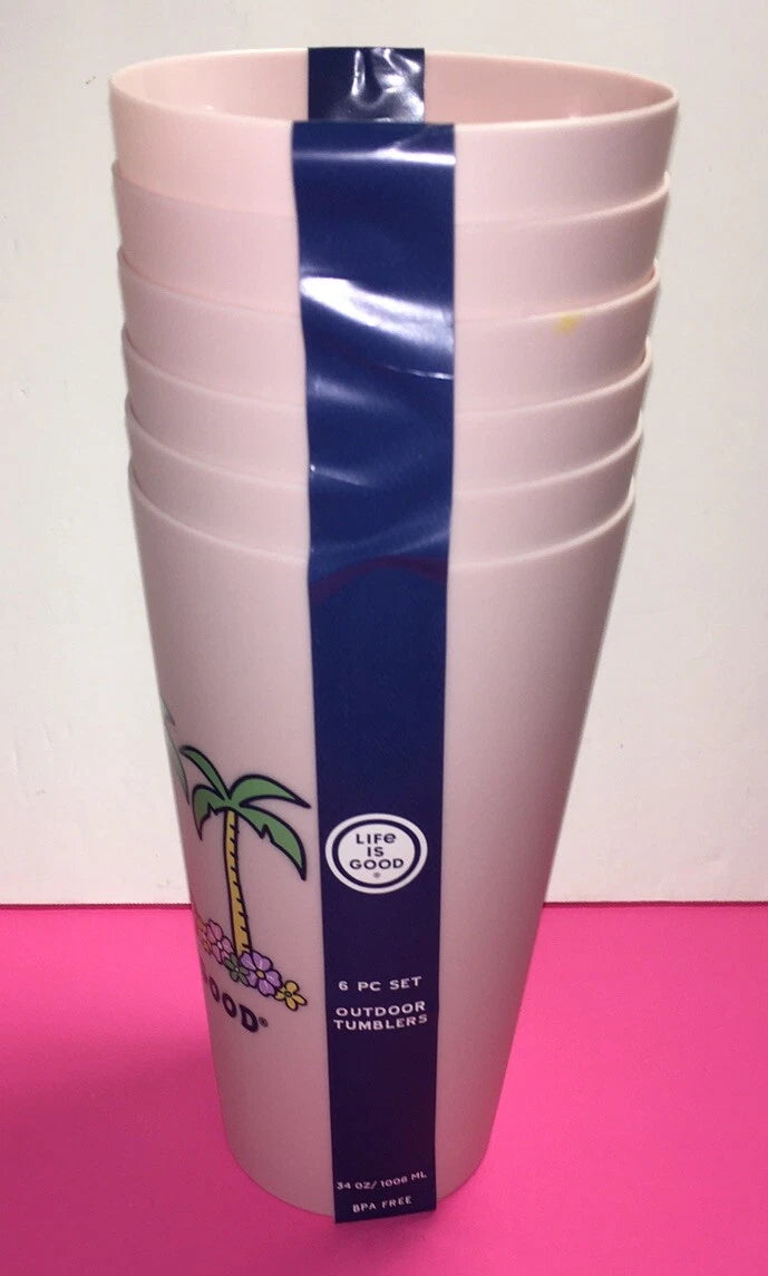LIFE IS GOOD PINK TROPICAL 🌴 PALMS~FLOWER 🌸 DESIGN 6 PK PLASTIC CUPS 34Ozs NWT | eBay