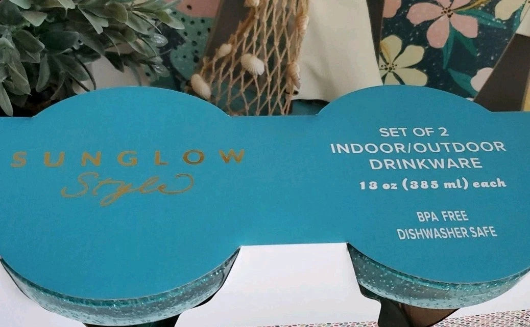 TWO *Sunglow Style* in/outdoor 13oz 385m Margarita glasses Aqua Blue Acrylic NEW | eBay