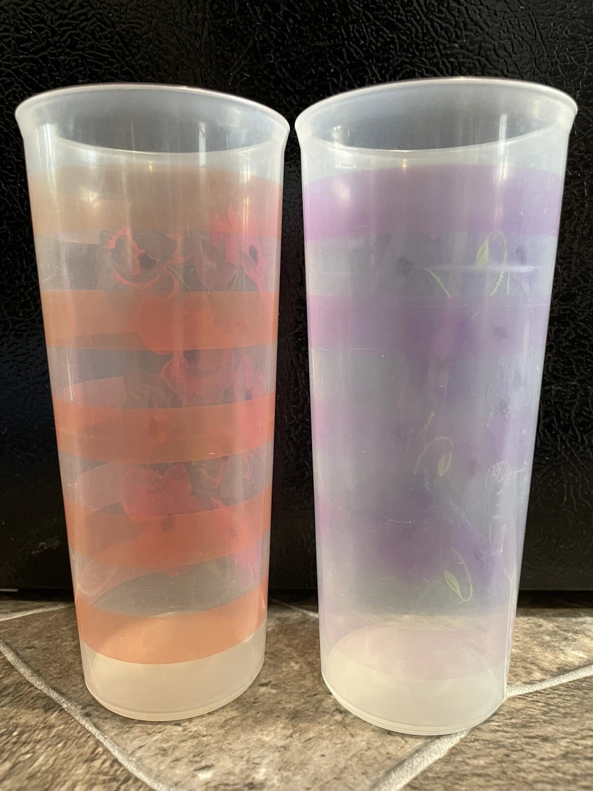 2 Tupperware TUMBLERS CUPS Pink Purple FLOWERS STRIPES 16 oz 5107 | eBay