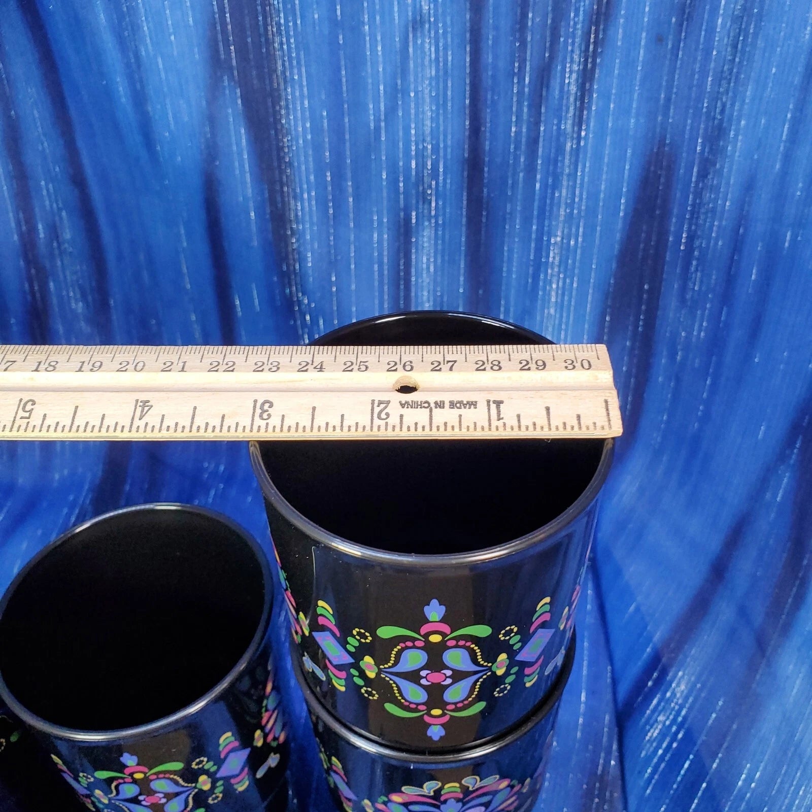 Tupperware 18 ounce TableTop Stacking Tumblers Set of 4 Black Kaliopi Pattern | eBay