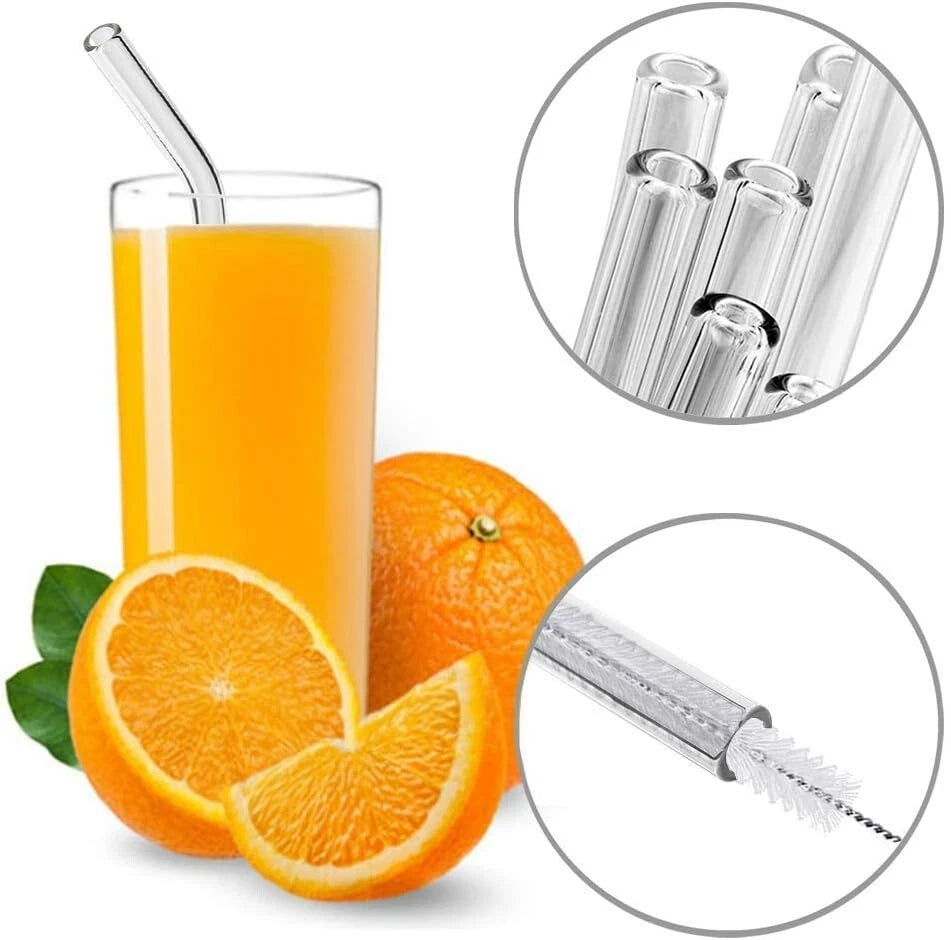 Set of 12 Reusable Glass Straws with Cleaning Brushes - Eco-Friendly Choice | eBay