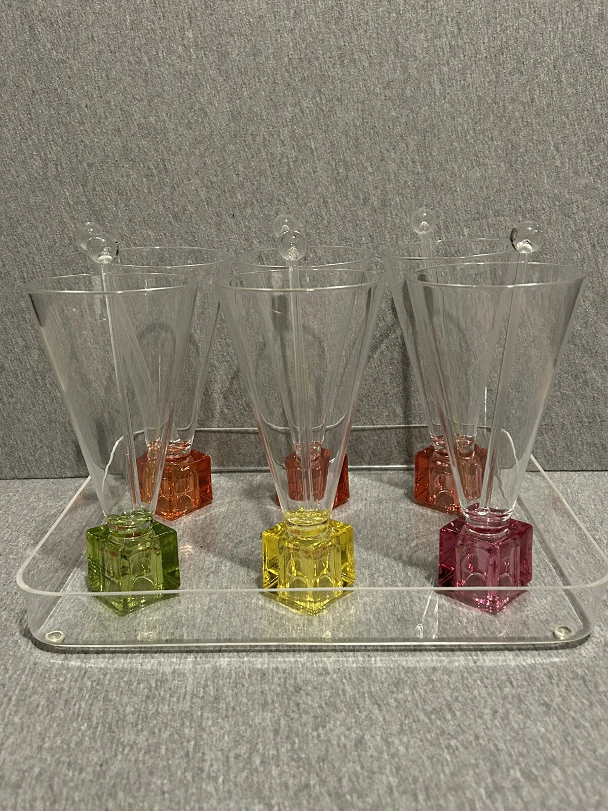 Vintage Coral Isle Set Of 6 Acrylic Glasses With Tray & Swizzle Stix Colorful | eBay