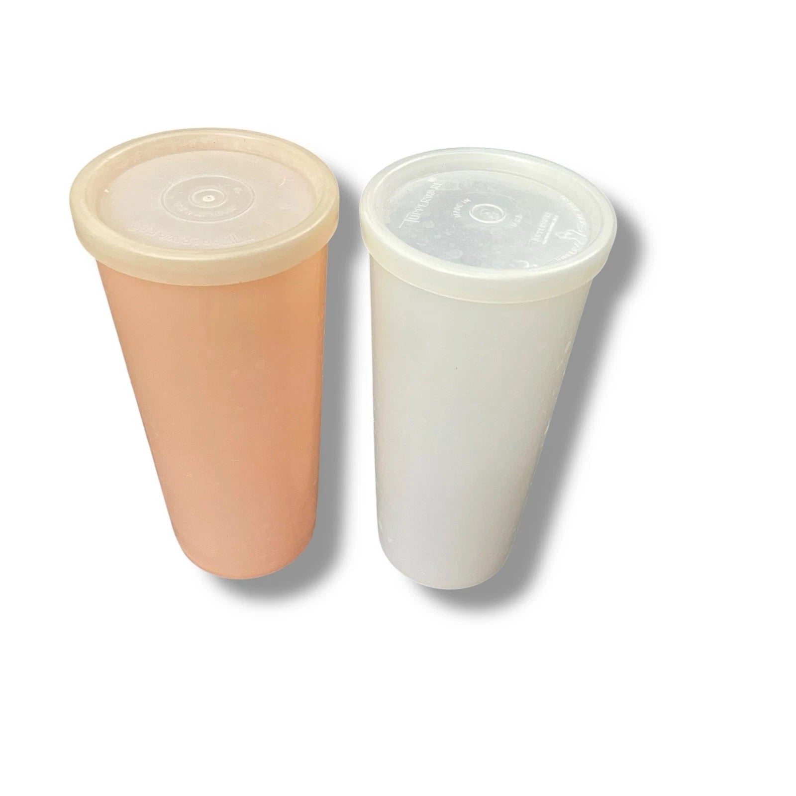 Vintage Tupperware Tumblers Peach White with Lid Seal 115 USA 12 oz VTG Lot of 2 | eBay
