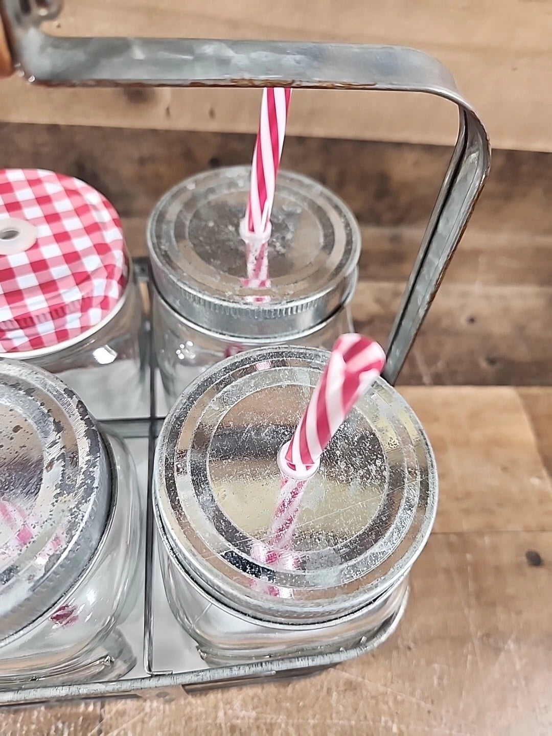 1924 Better Homes & Gardens 6 Ball Mason Jars, Lids, Straws, Galvanized Caddy | eBay
