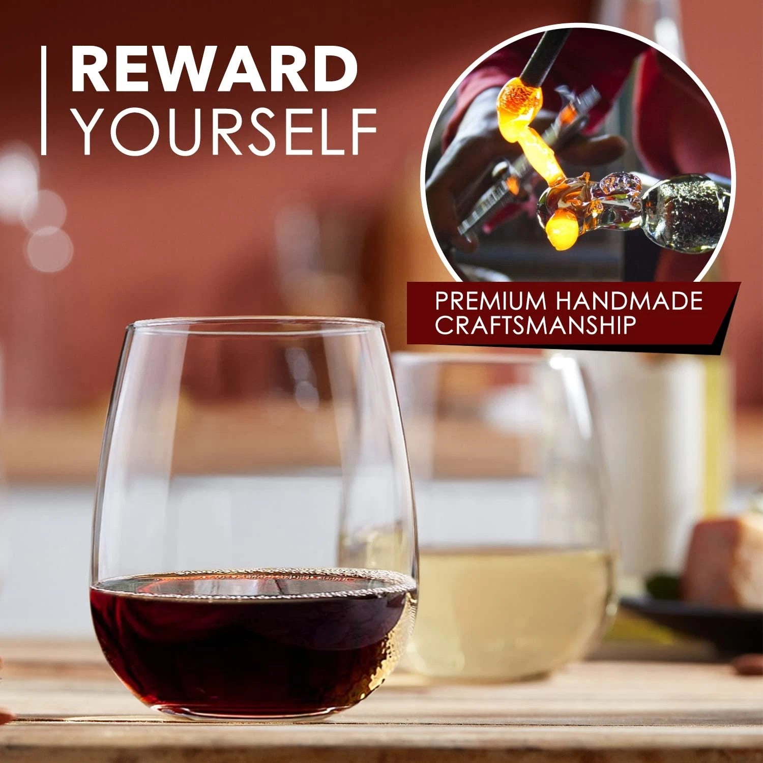 Stemless Wine Glasses Set of 6, Hand Blown Premium Crystal Red Wine or White ... | eBay