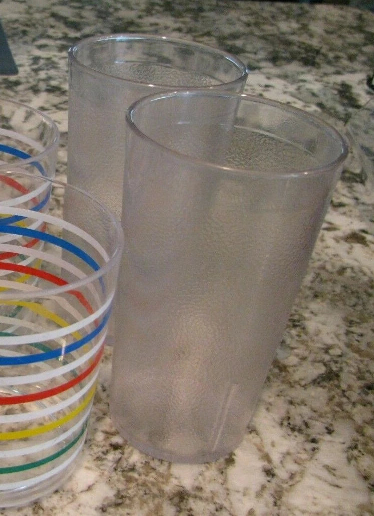 Vintage 6 Plastic Glasses-2 Carlisle Clear 12 oz, 4 HJ Stotter Tumblers w/stripp | eBay