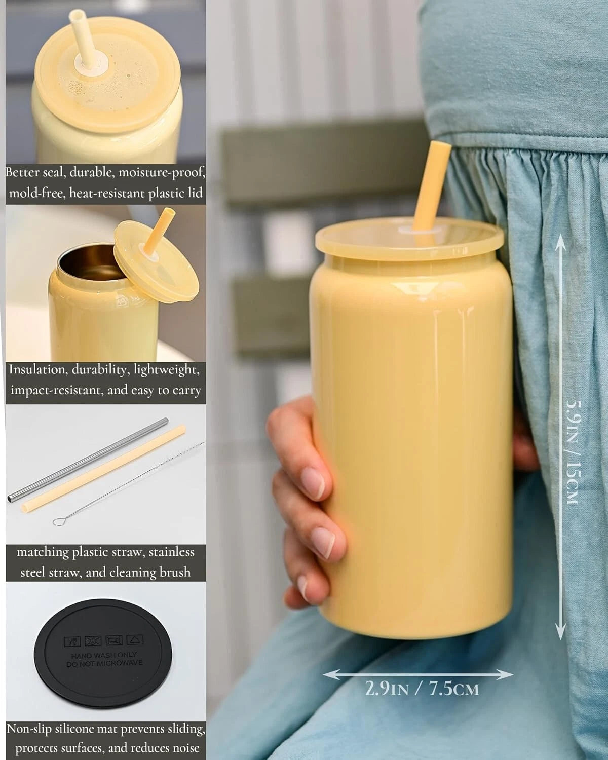 Customizable 6 Pack 16oz Stainless Steel Cups with Lids & Straws - Perfect fo... | eBay