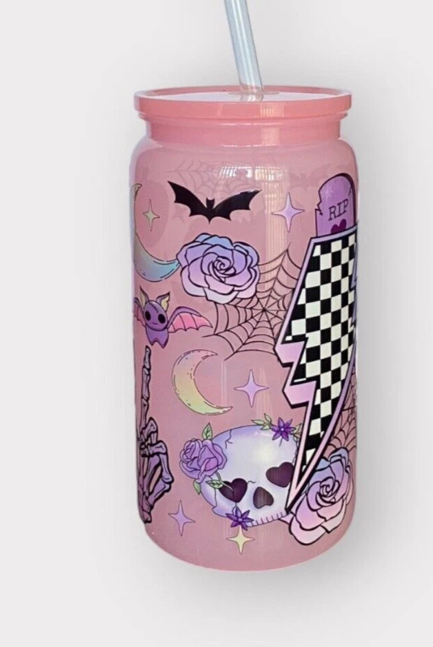 Pink/Purple Halloween 16oz Opaque Jelly Acrylic Can Tumbler w/ Plastic Lid Straw | eBay