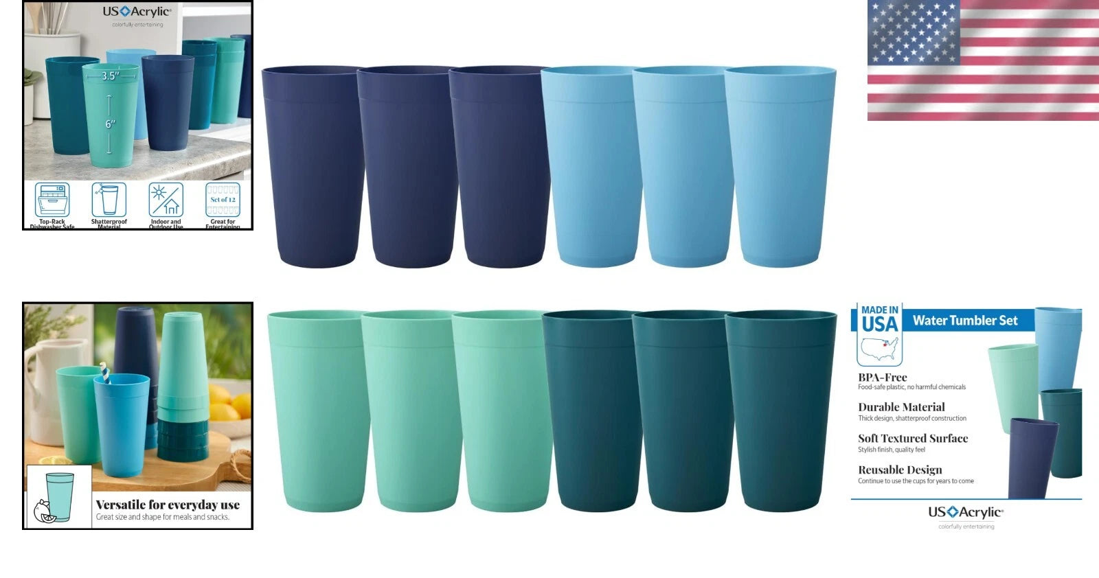 Reusable 20oz Coastal Tumblers - Perfect for Home Entertaining - Pack of 12 | eBay