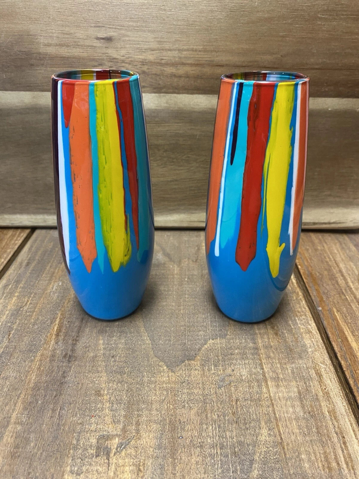 Handpainted Wine Glasses Stemless Resin Party Gift Narrow 6" Blue | eBay