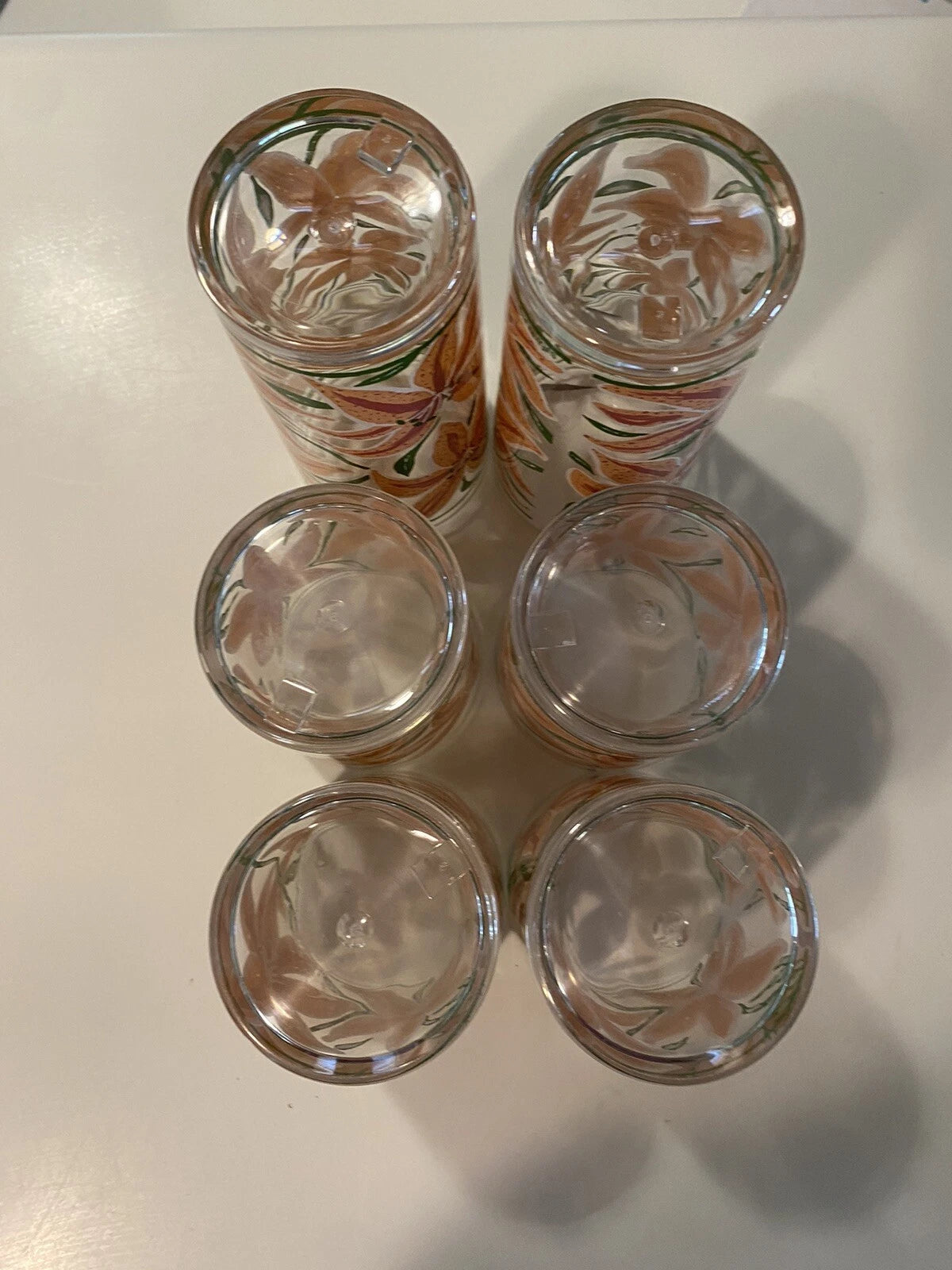 Vintage MRB Pink Tiger Lily Acrylic Tumbler Set of 6 Cups HJ Stotter NY USA | eBay