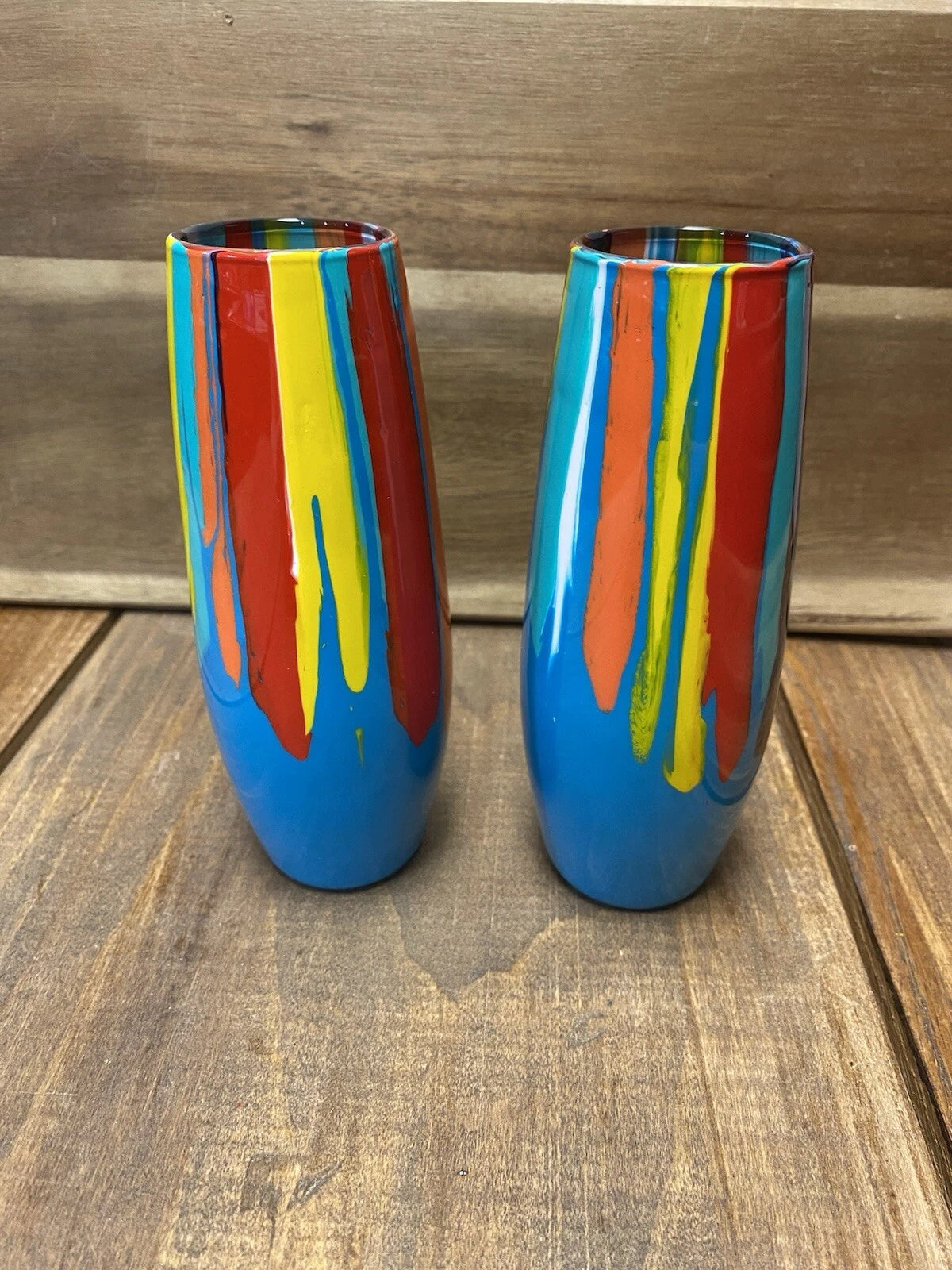 Handpainted Wine Glasses Stemless Resin Party Gift Narrow 6" Blue | eBay