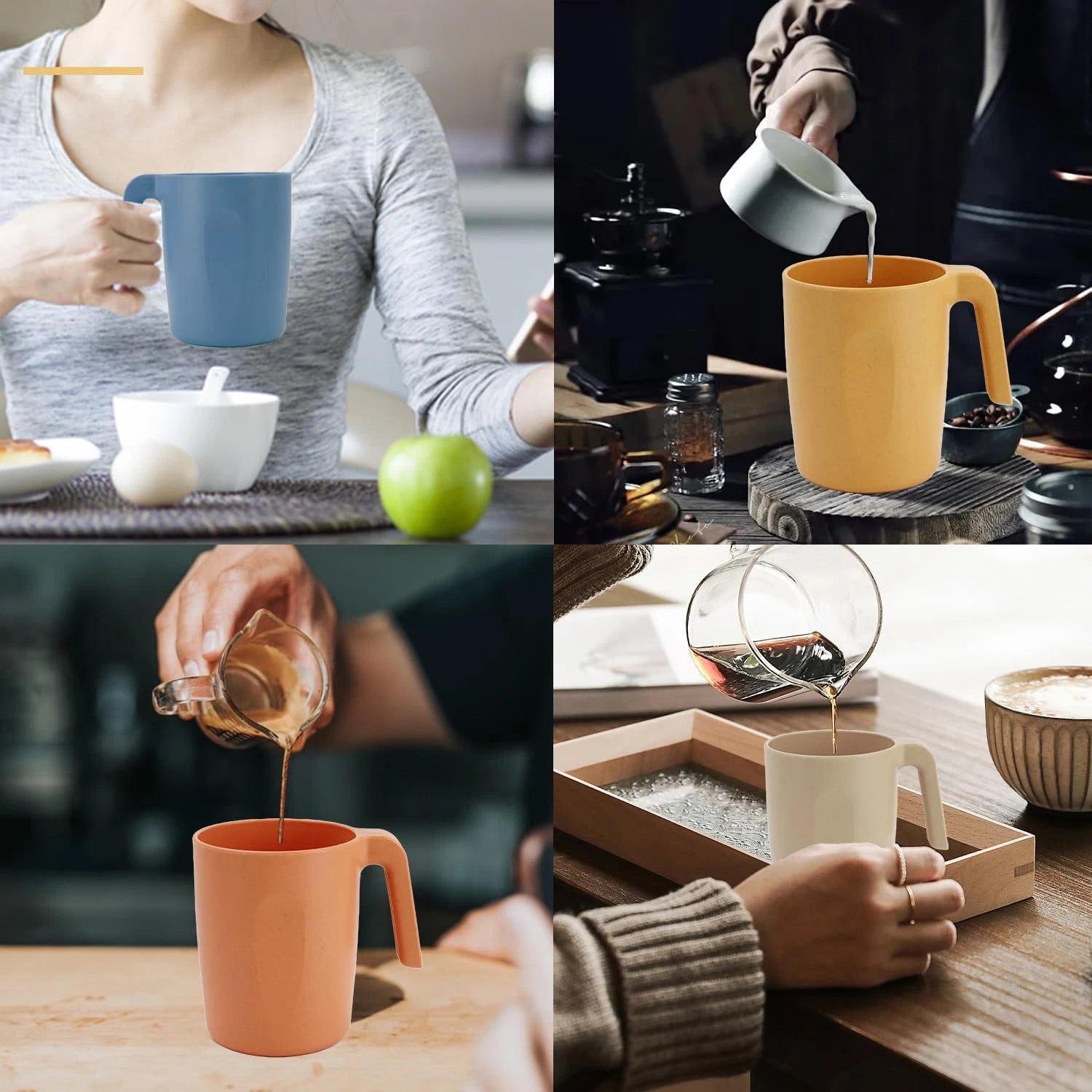 Wheat Straw Cups-Mug Set of 6,Unbreakable Kids Mugs,Reusable Plastic Cup with Ha | eBay