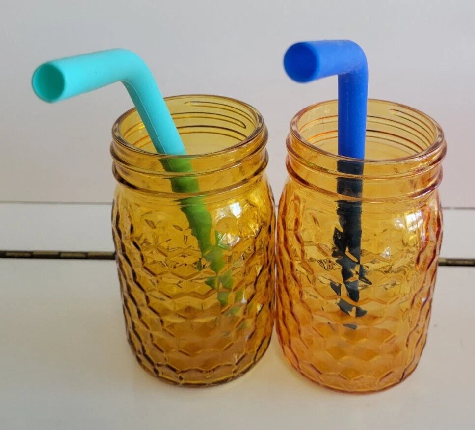 6 GLASS MASON JARS WITH STRAWS AND LIDS AMBER PINK AND ORANGE 5 INCHES 14 OZS | eBay