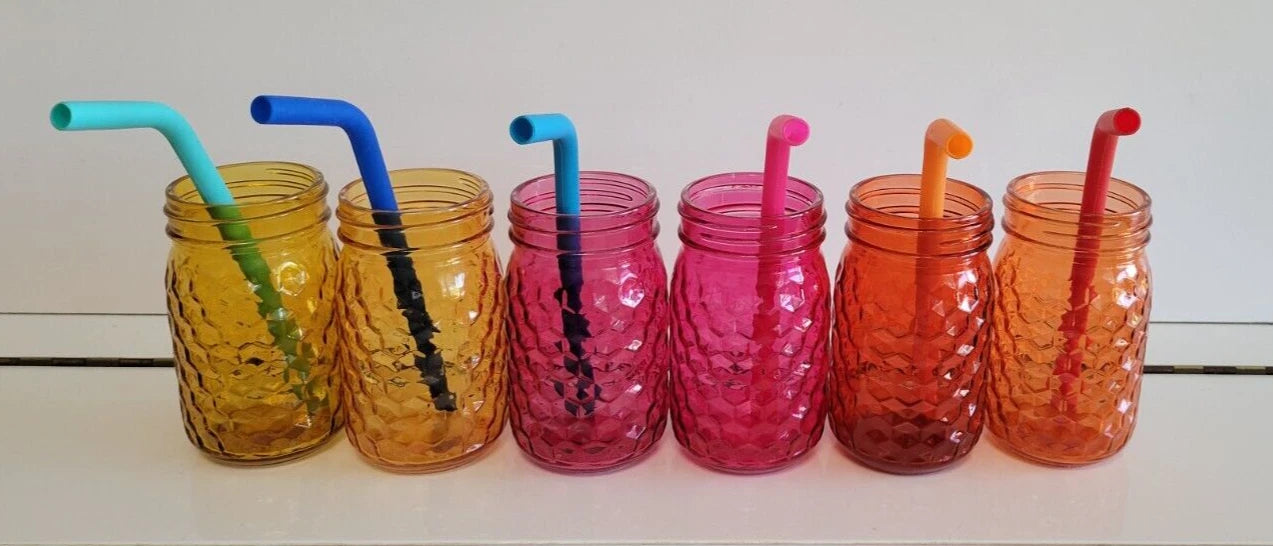 6 GLASS MASON JARS WITH STRAWS AND LIDS AMBER PINK AND ORANGE 5 INCHES 14 OZS | eBay