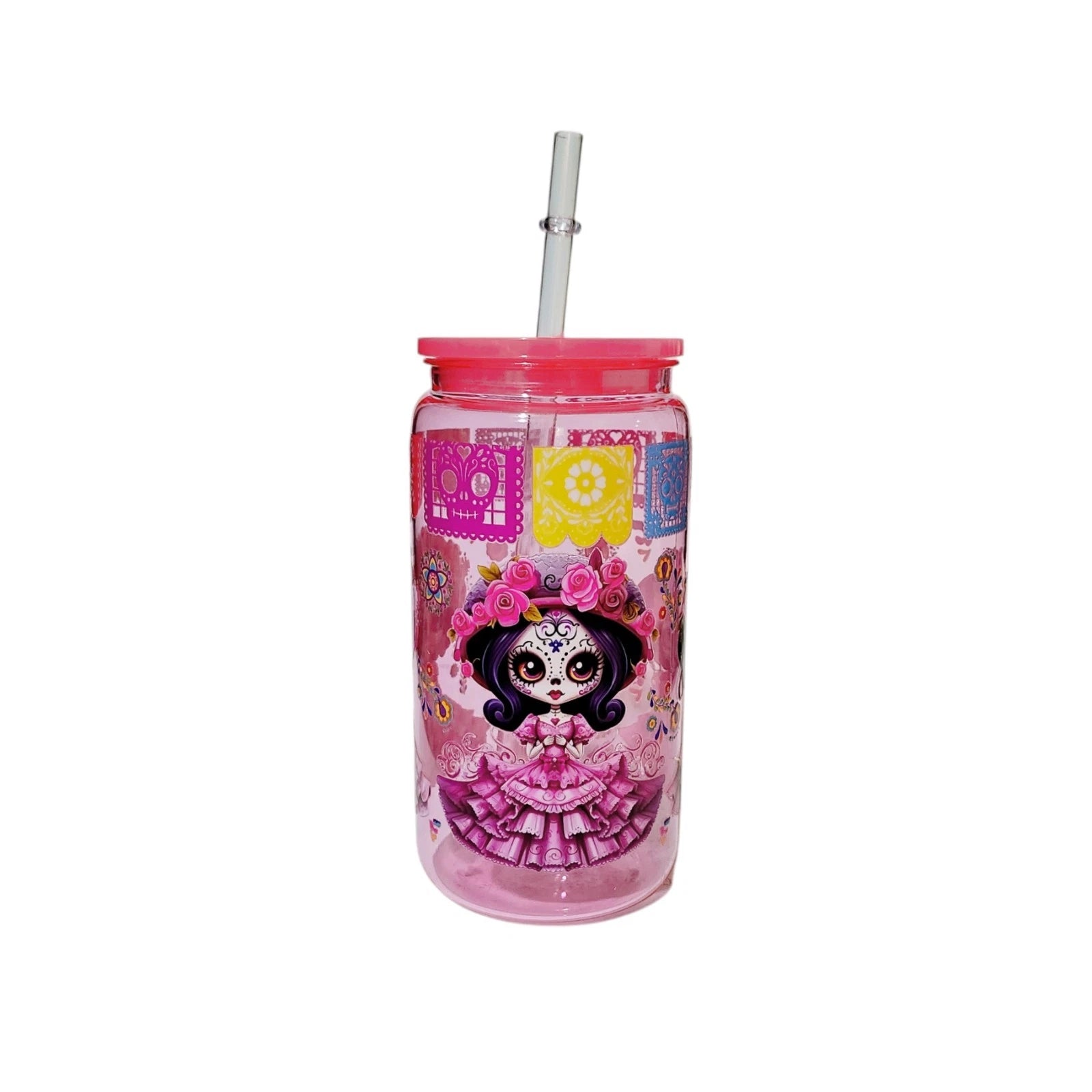Catrina Sugar Skull Colorful Floral Acrylic Plastic Tumbler Cup 16oz Pink | eBay
