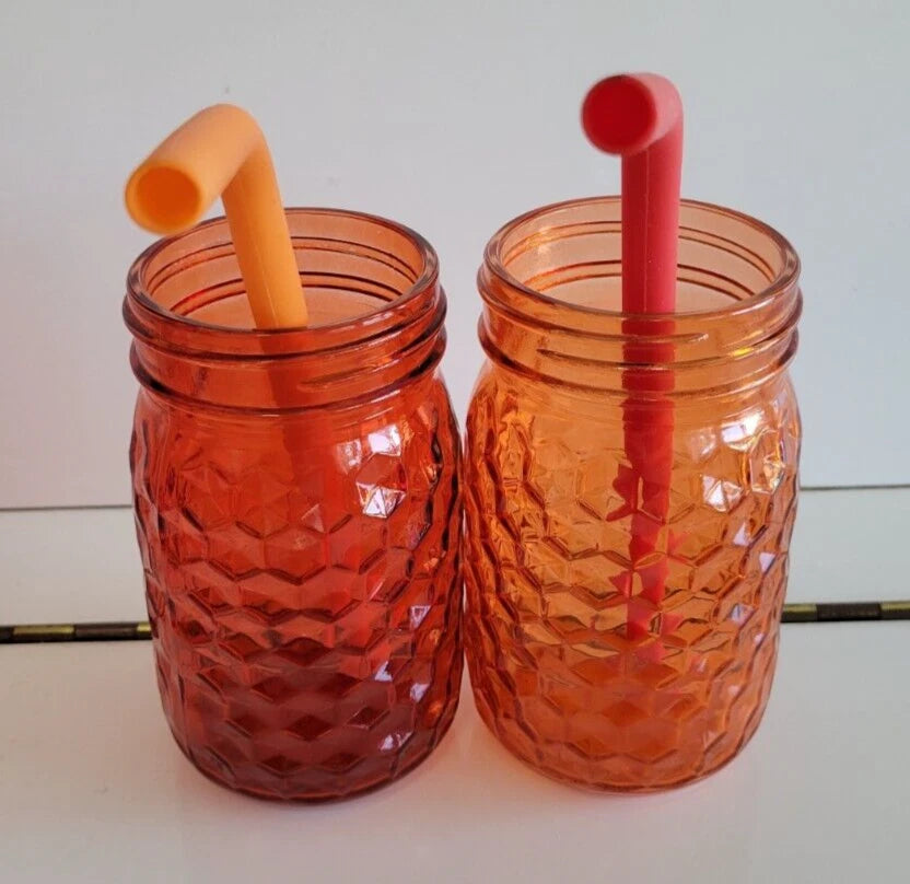 6 GLASS MASON JARS WITH STRAWS AND LIDS AMBER PINK AND ORANGE 5 INCHES 14 OZS | eBay
