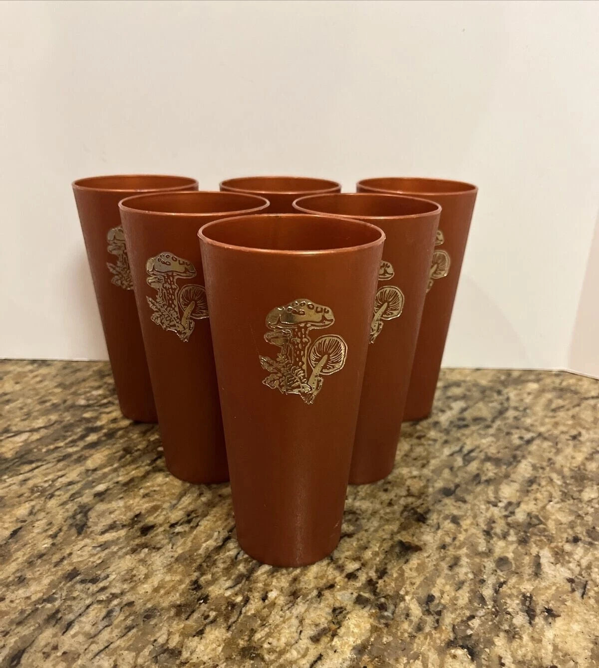 6 Vintage Nasco Silver Mushrooms on Copper Plastic Drinking Cups Tumblers 1970s | eBay