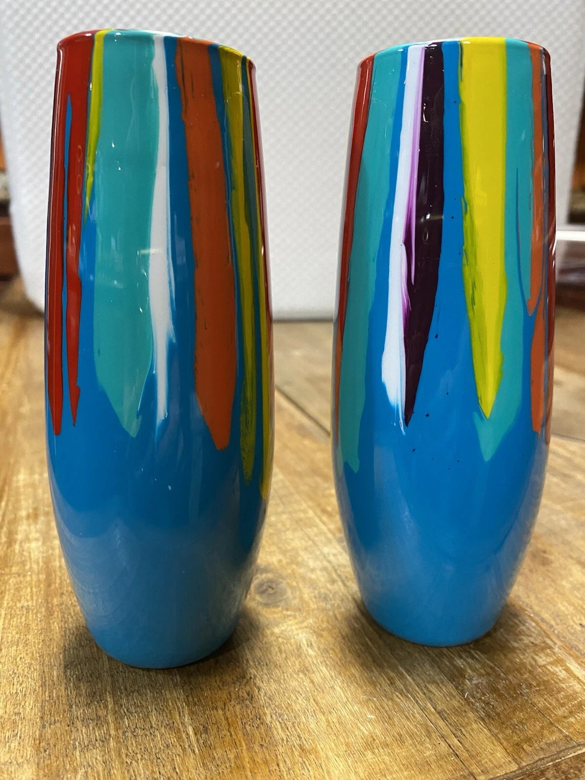 Handpainted Wine Glasses Stemless Resin Party Gift Narrow 6" Blue | eBay