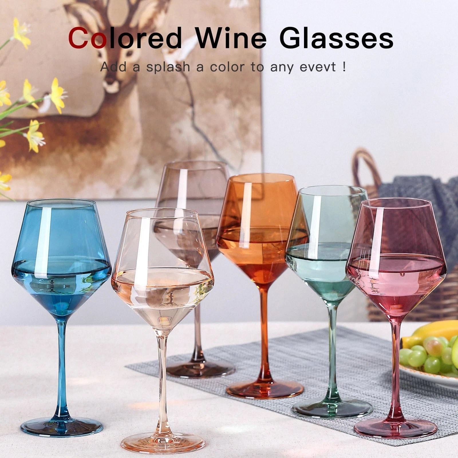 Colored Wine Glasses Set Of 6-17.5oz Hand Blown Crystal Colorful Wine Glasses... | eBay