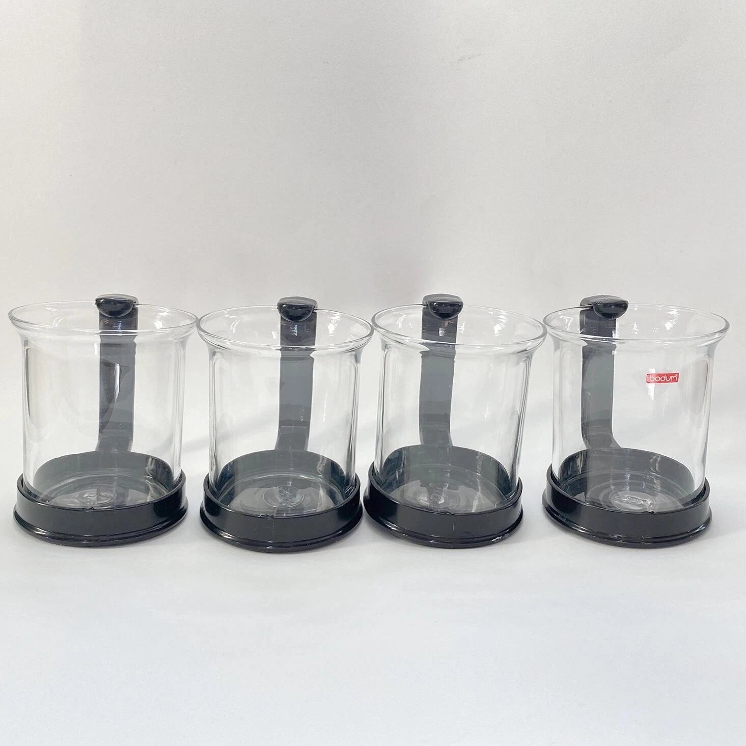 Vintage Bodum Bistro Mugs - Set of 4 Glass Beaker w Black Plastic Handles | eBay