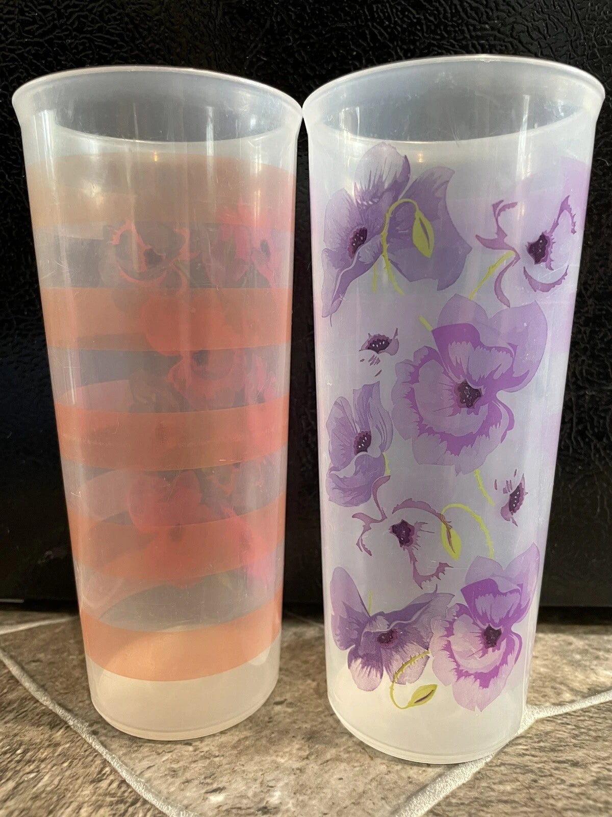 2 Tupperware TUMBLERS CUPS Pink Purple FLOWERS STRIPES 16 oz 5107 | eBay