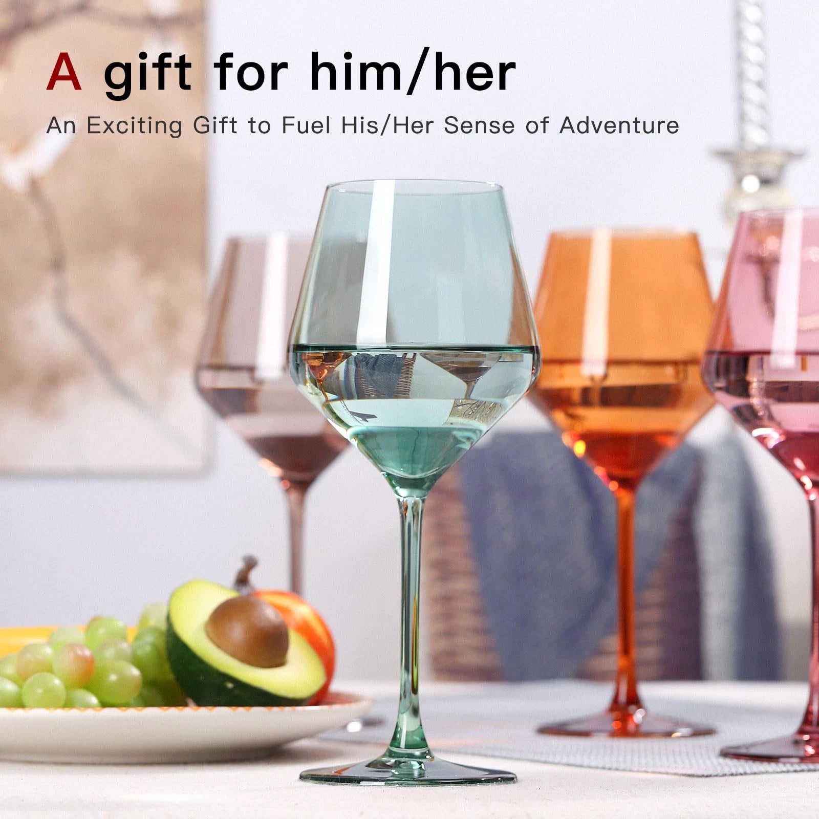 Colored Wine Glasses Set Of 6-17.5oz Hand Blown Crystal Colorful Wine Glasses... | eBay