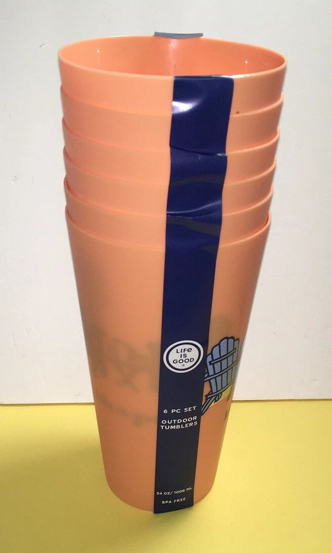 LIFE IS GOOD ORANGE BEACH DESIGN 6 PK PLASTIC CUPS 34Ozs NWT | eBay