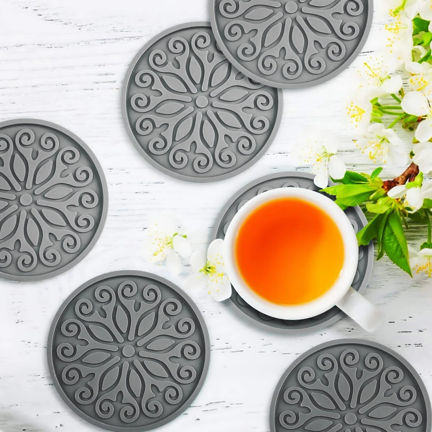 Coasters for Drinks,Resistant Reusable Silicone Coasters with Holder Set of 6... | eBay