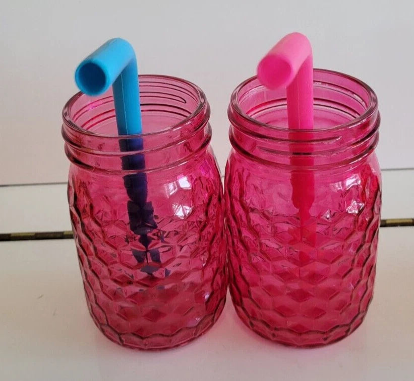 6 GLASS MASON JARS WITH STRAWS AND LIDS AMBER PINK AND ORANGE 5 INCHES 14 OZS | eBay