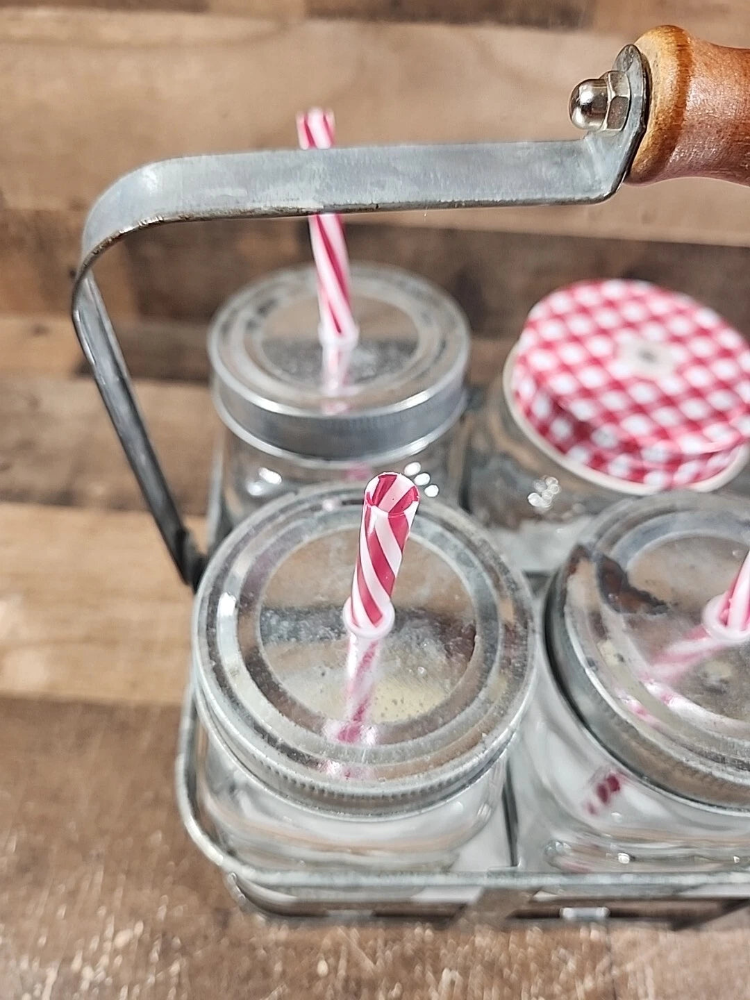 1924 Better Homes & Gardens 6 Ball Mason Jars, Lids, Straws, Galvanized Caddy | eBay