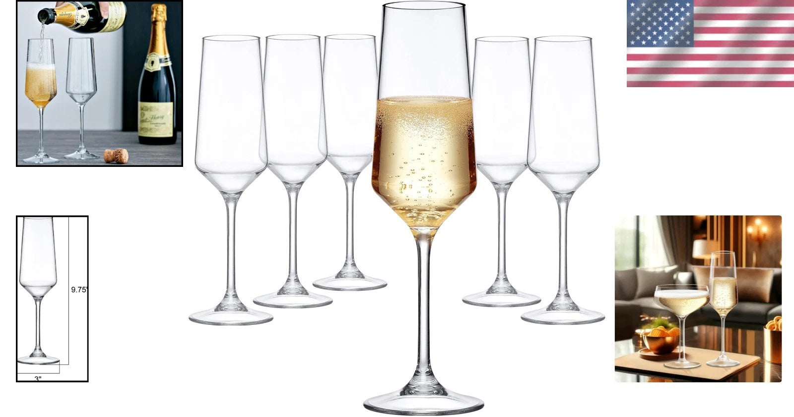 Stella 8oz Unbreakable Tritan Champagne Flutes Set of 6 BPA-Free Dishwasher Safe | eBay