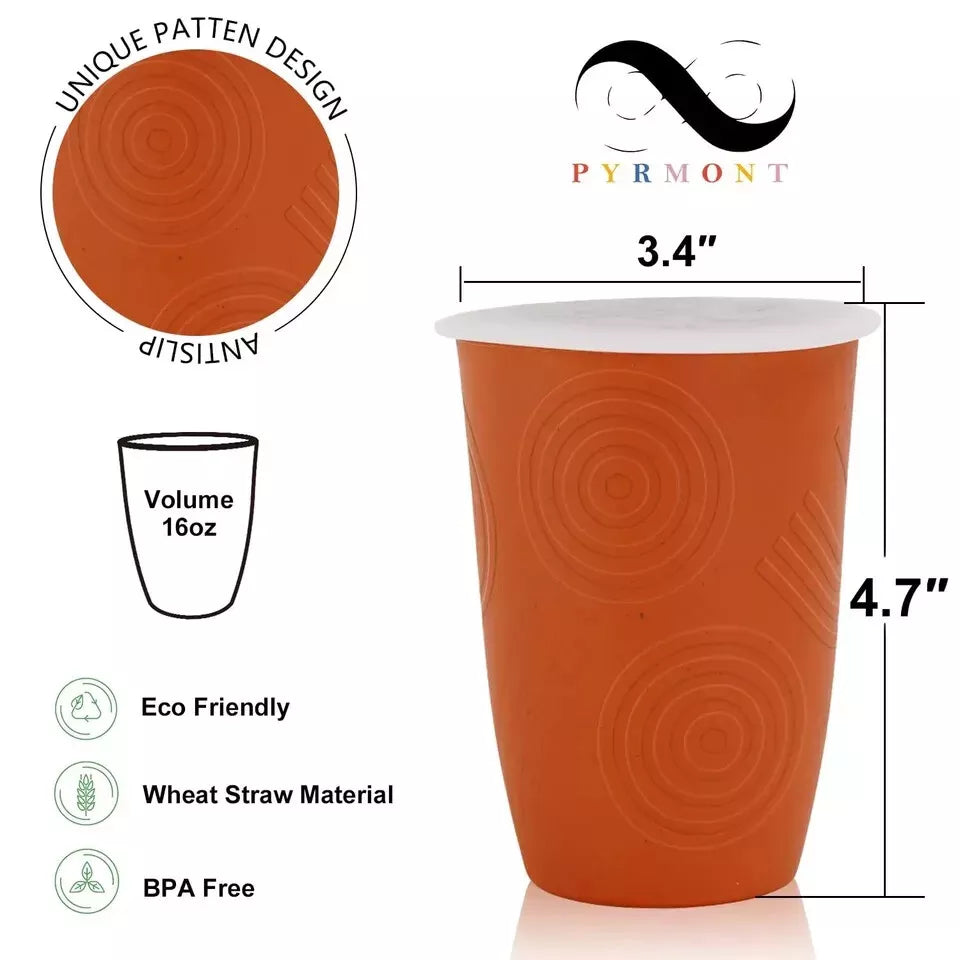 PYRMONT Wheat Straw Cups with Lid,Plastic set 16 OZ With Lid, Colorful | eBay