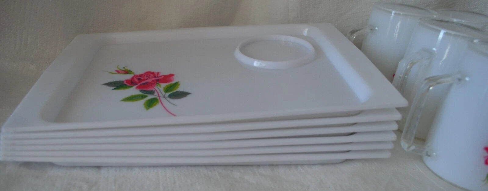 Rose MCM Snack Trays & Cups Plastic Lot of 6 Set MCM Vintage Reusable Grannycore | eBay