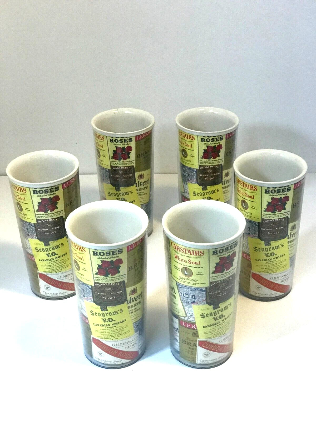 Plastic Drinking Tumblers Whiskey Vodka 70's VTG Novelty Bar Brand Labels Design | eBay