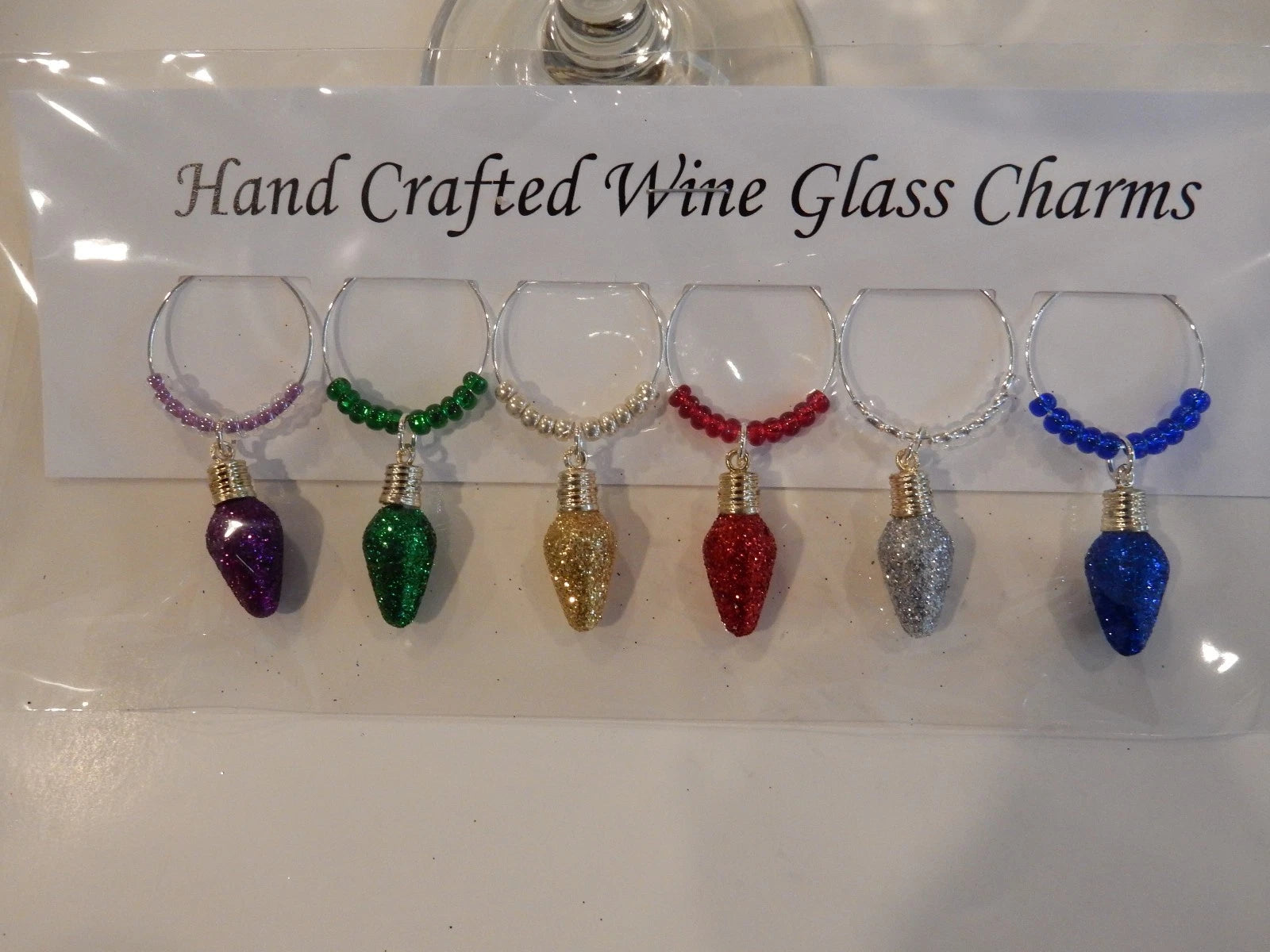 "CHRISTMAS GLITTER LIGHT BULBS" SET OF 6 HAND CRAFTED DRINK MARKERS | eBay
