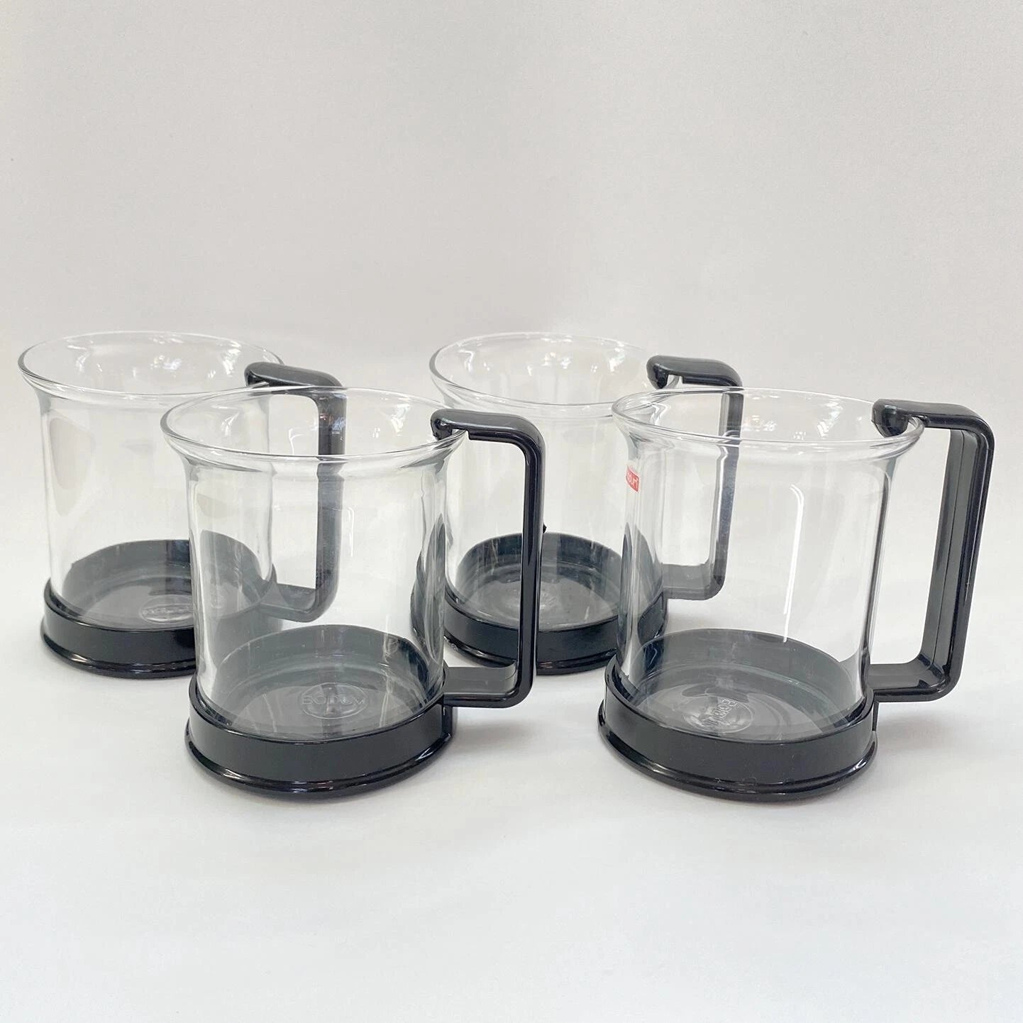 Vintage Bodum Bistro Mugs - Set of 4 Glass Beaker w Black Plastic Handles | eBay