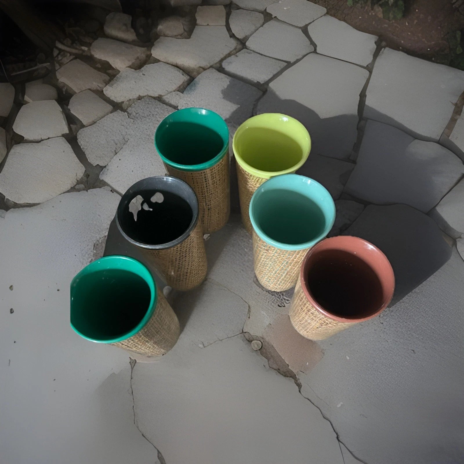 Vtg MCM Set of 6 RAFFIAWARE Double Wall Insulated Tumblers Asstd. Colors 5.75” | eBay