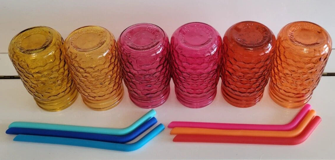 6 GLASS MASON JARS WITH STRAWS AND LIDS AMBER PINK AND ORANGE 5 INCHES 14 OZS | eBay