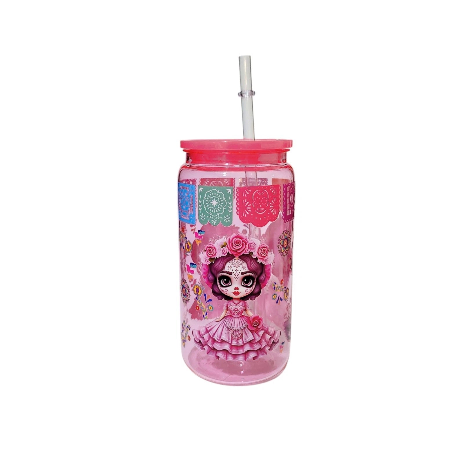 Catrina Sugar Skull Colorful Floral Acrylic Plastic Tumbler Cup 16oz Pink | eBay