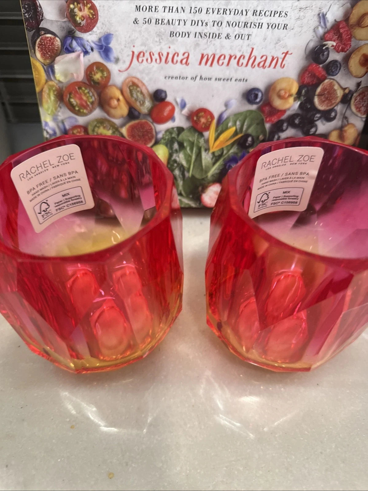 New RACHEL ZOE x2 Red Orange Pink Acrylic Crystal Tumbler Drink Glasses 6 oz | eBay