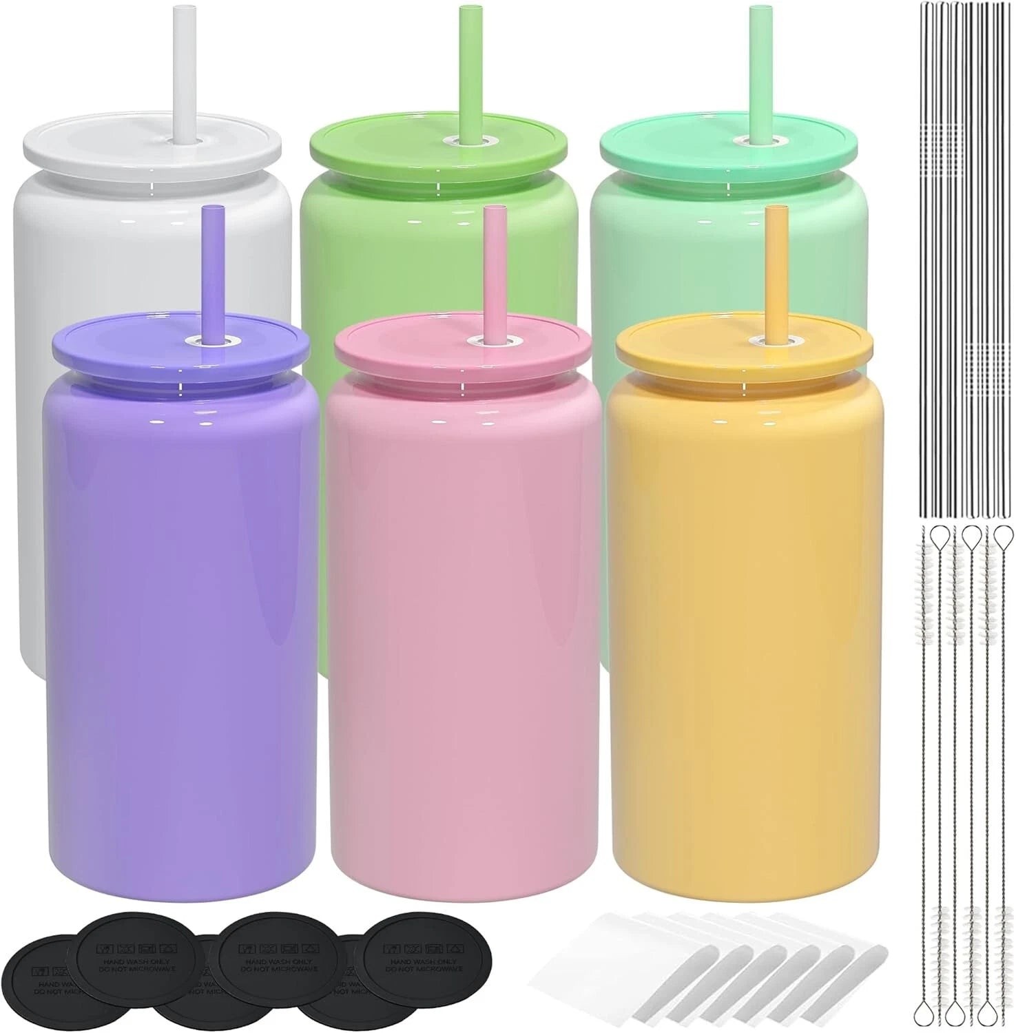 Customizable 6 Pack 16oz Stainless Steel Cups with Lids & Straws - Perfect fo... | eBay