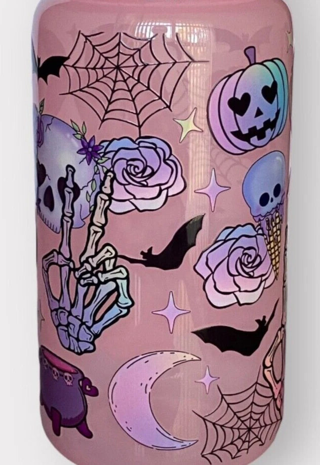 Pink/Purple Halloween 16oz Opaque Jelly Acrylic Can Tumbler w/ Plastic Lid Straw | eBay