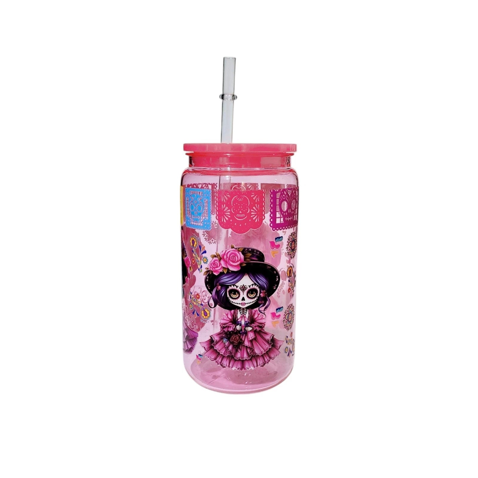 Catrina Sugar Skull Colorful Floral Acrylic Plastic Tumbler Cup 16oz Pink | eBay
