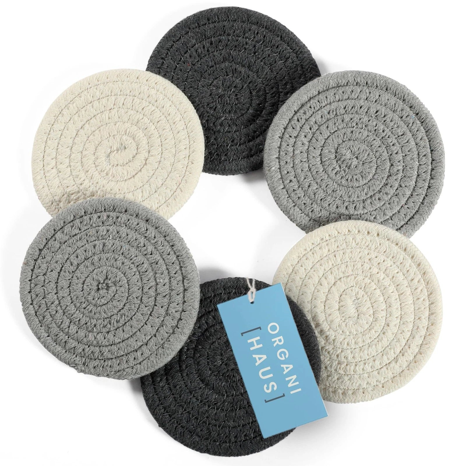 Set of 6 Gray Woven Coasters for Wooden Table 4.3"Cup for Drinks Absorbent Cute | eBay