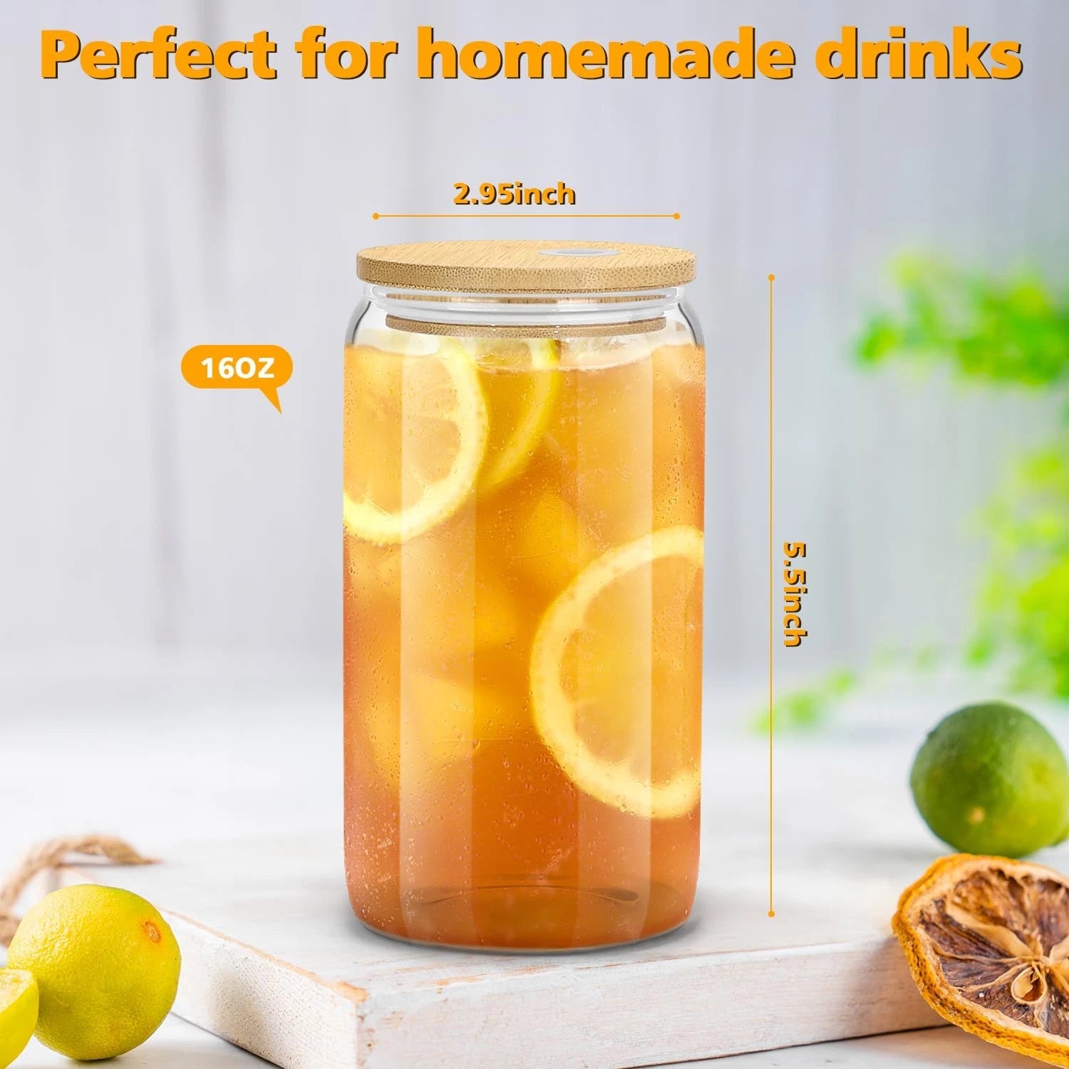 4PCS Glass Cups with Bamboo Lids and Straws, 16OZ Ice Coffee Cup, Drinking Cu... | eBay